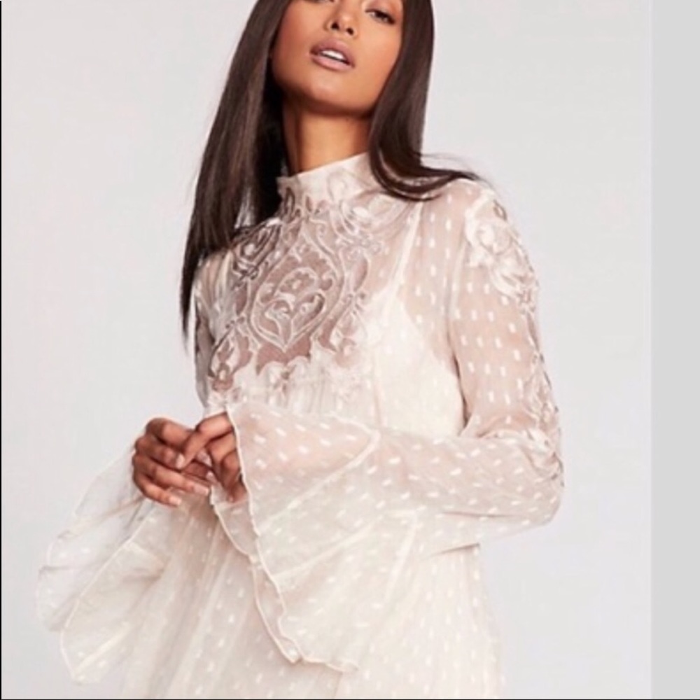 FREE PEOPLE Coquette Lace Bell Mini Dress Ivory